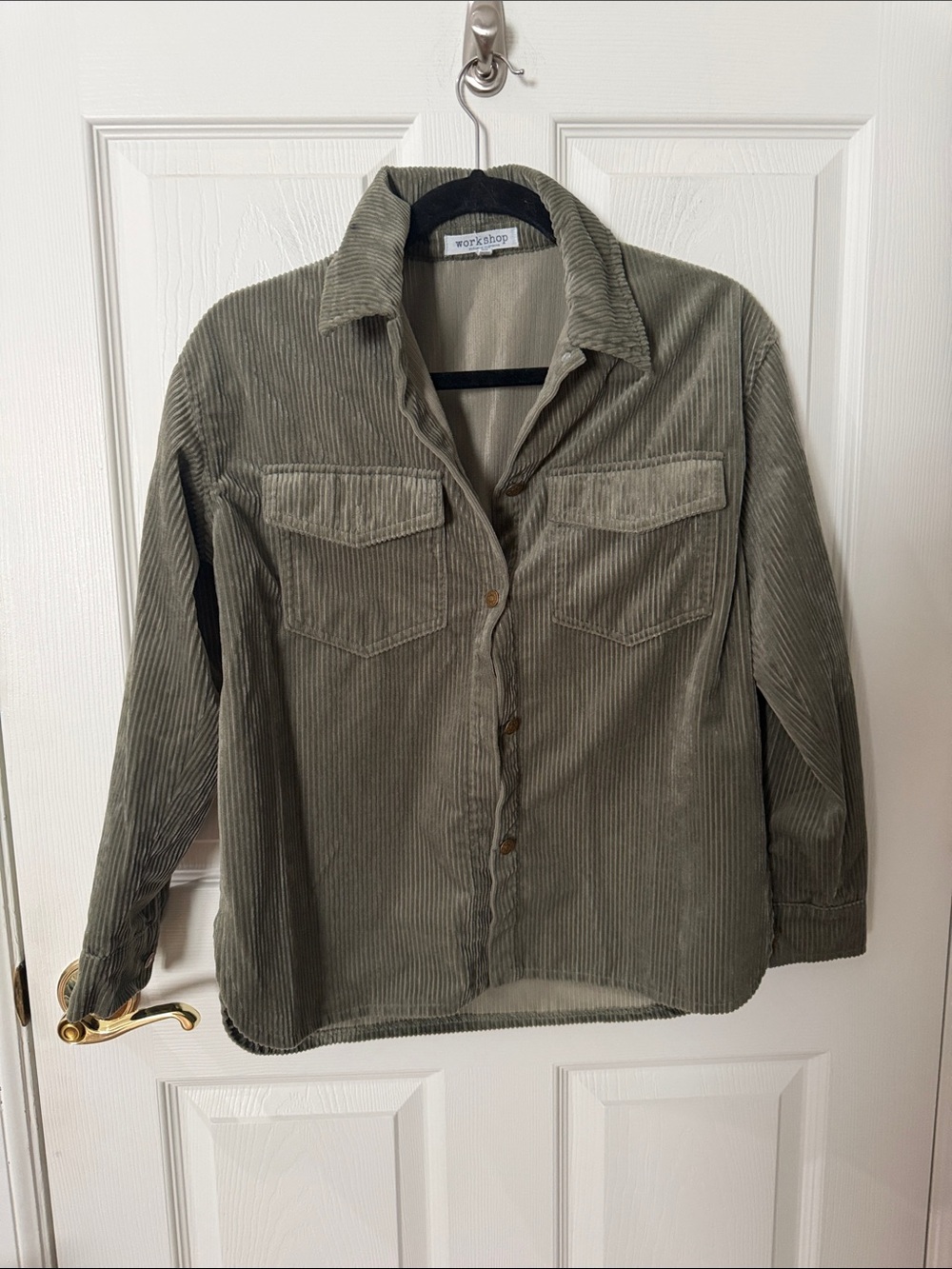 Workshop Republic Clothing Olive Corduroy Button-Up Shirt cropped XS